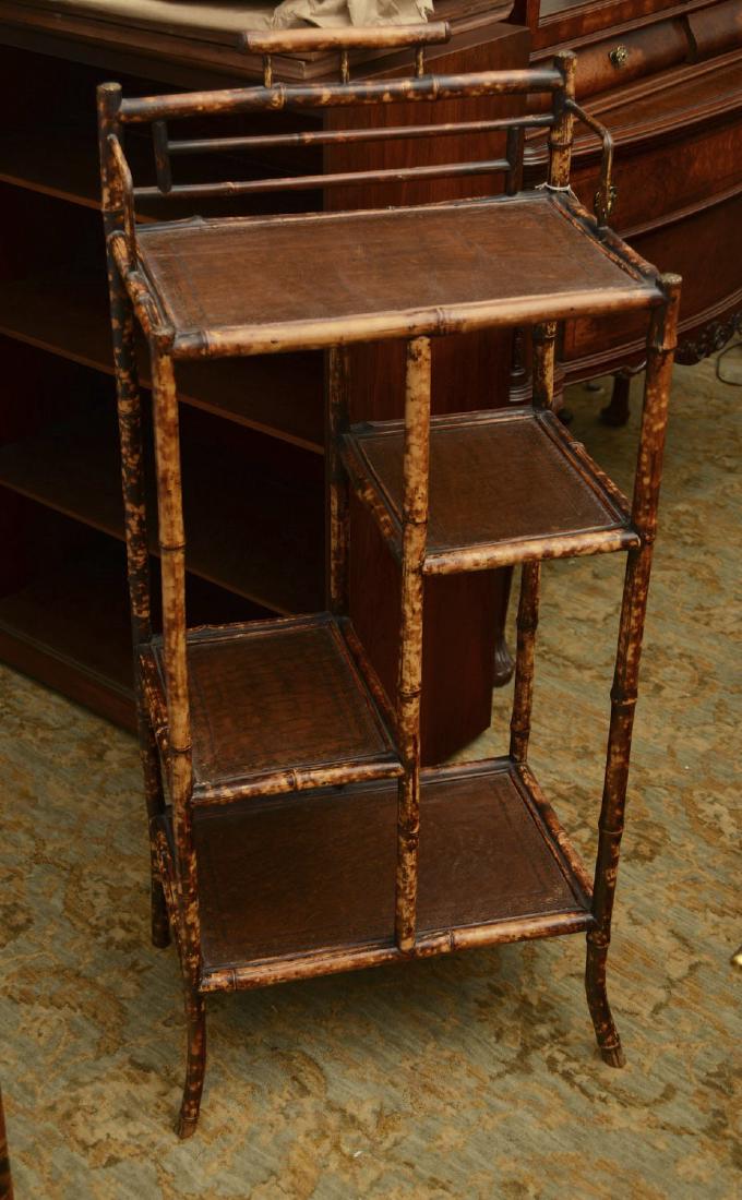 Victorian bamboo and embossed leather etagere (1 of 7)