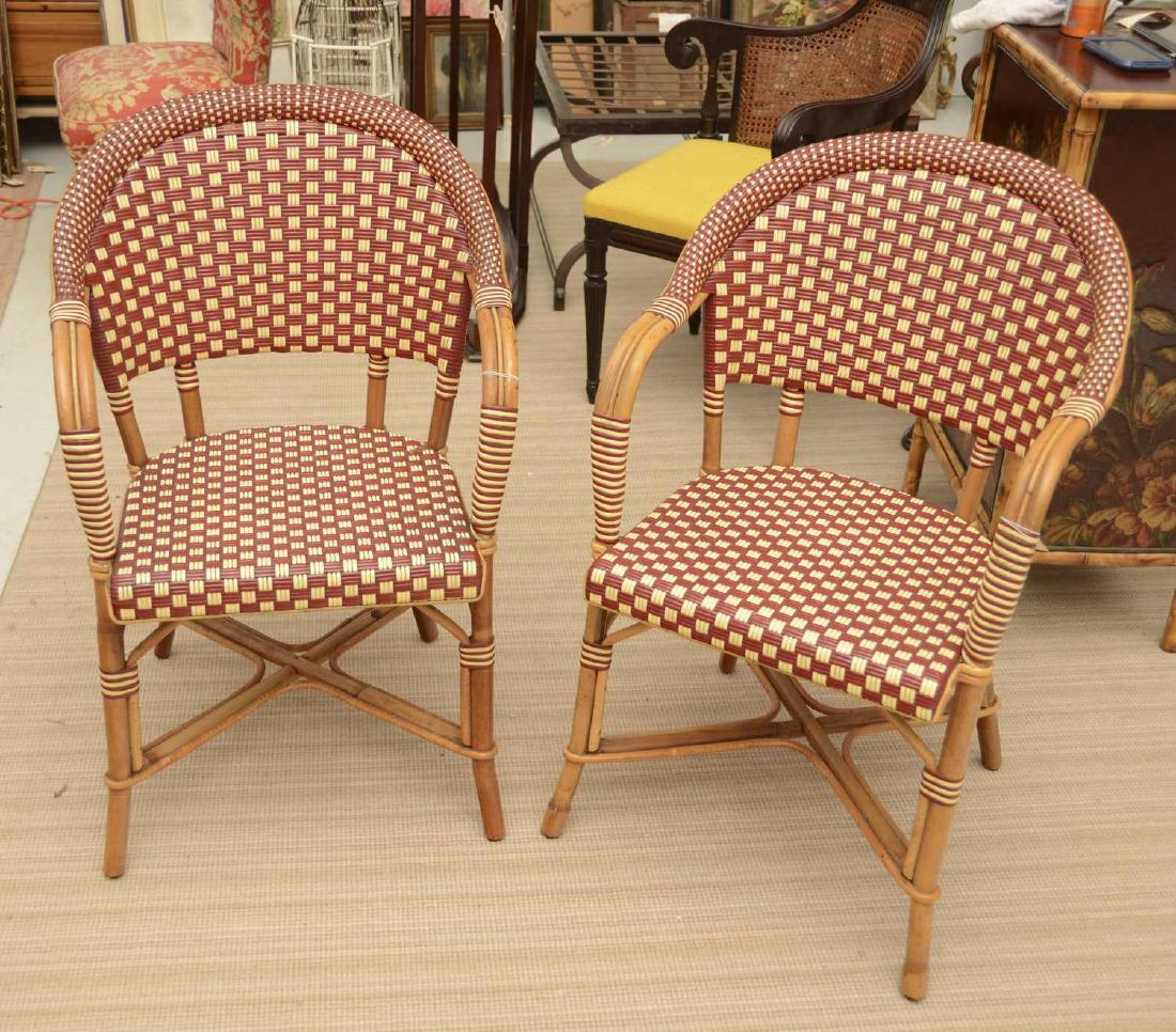 Pair Maison Drucker rattan cafe armchairs: Pair Maison Drucker rattan cafe armchairs, 20th c., stamped, 34"h x 22"w x 22"d