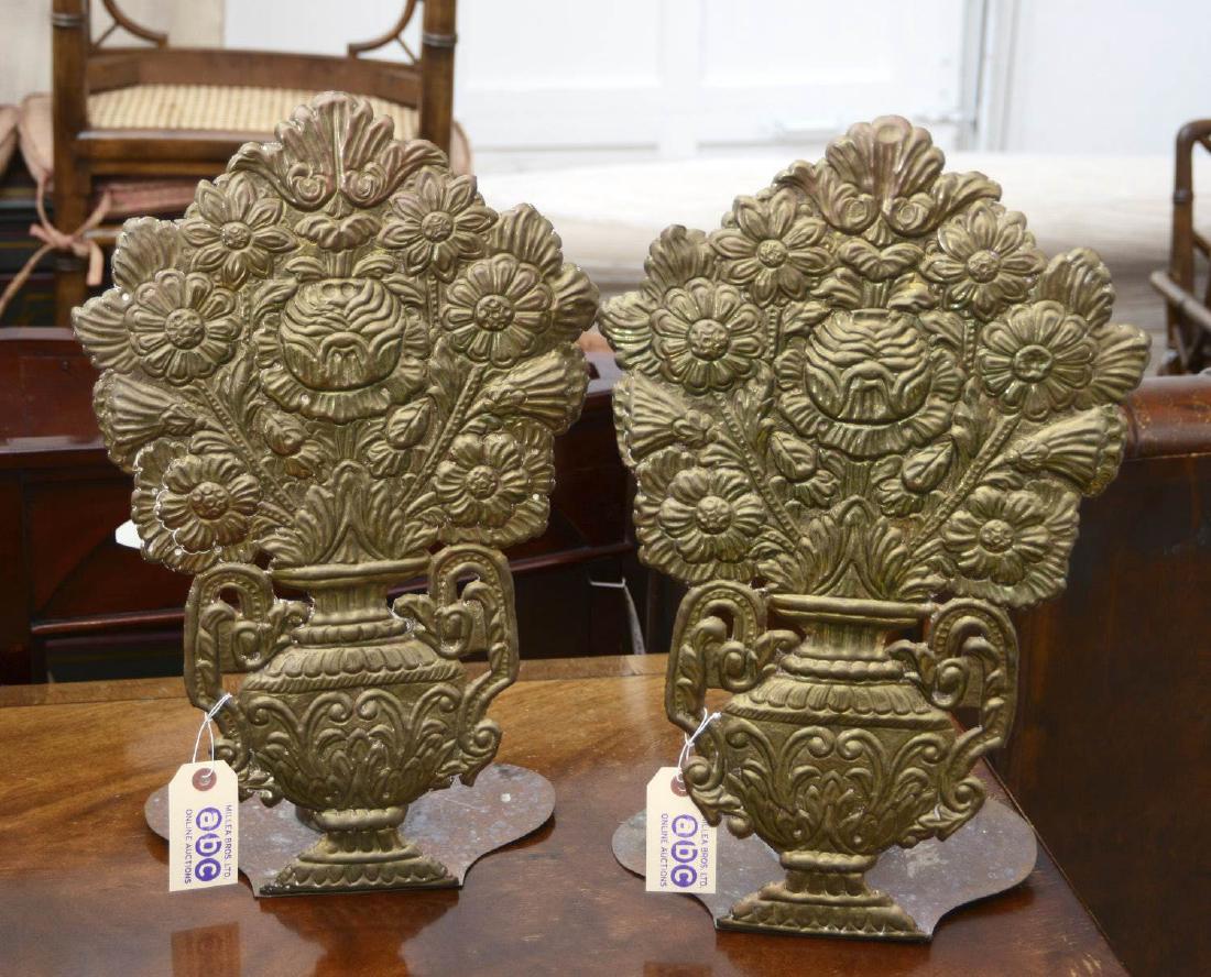 Pair Dutch style embossed brass candleholders (1 of 3)