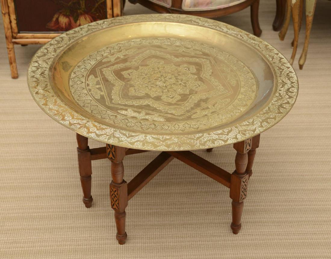 Cairo-ware engraved brass tray coffee table (1 of 4)