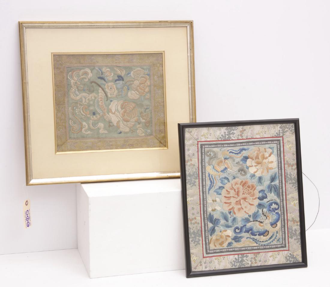 (2) Framed Chinese silk embroidered panels (1 of 7)