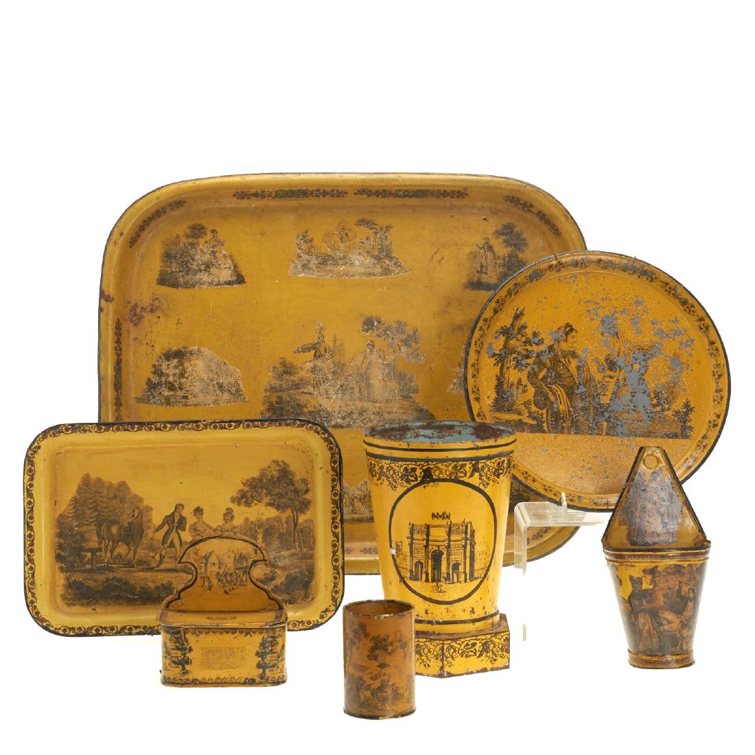 (7) French yellow tole trays and vessels (1 of 9)
