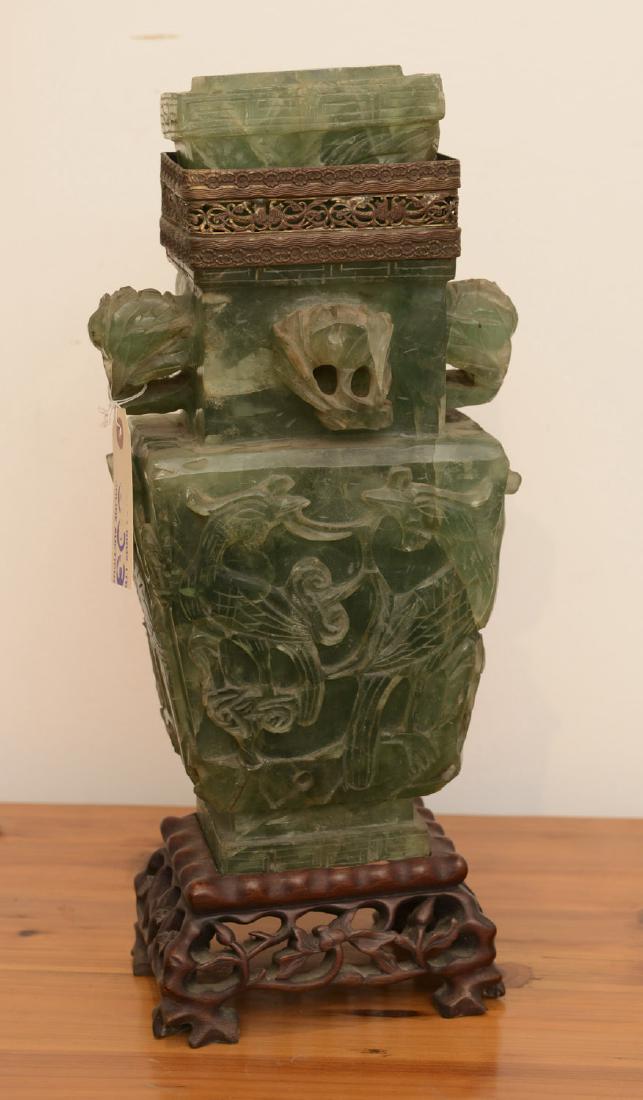 Large Chinese emerald quartz covered urn (1 of 6)