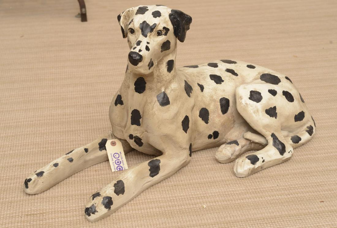 Life-size papier mache recumbent Dalmatian: Life-size papier mache recumbent Dalmatian, 20th c., unmarked, 16"h x 27"l x 12"d