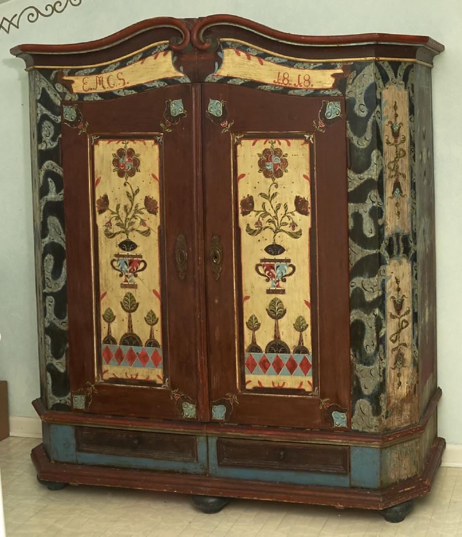 Continental Folk painted marriage cupboard (1 of 9)