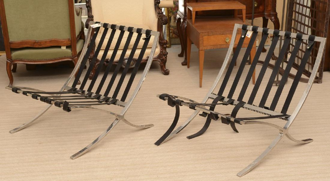 Pair Barcelona style chrome, leather chair frames (1 of 6)