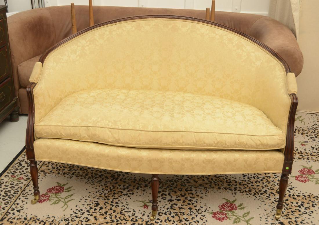 Sheraton style mahogany loveseat: Sheraton style mahogany loveseat, 20th c., possibly Kittinger, 38"h x 54"w x 28"d