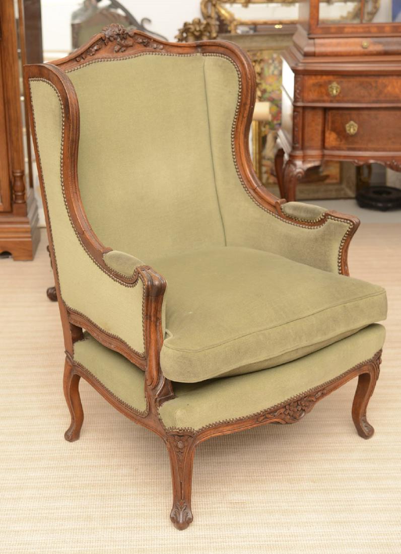 Louis XV style carved oak wing chair (1 of 7)