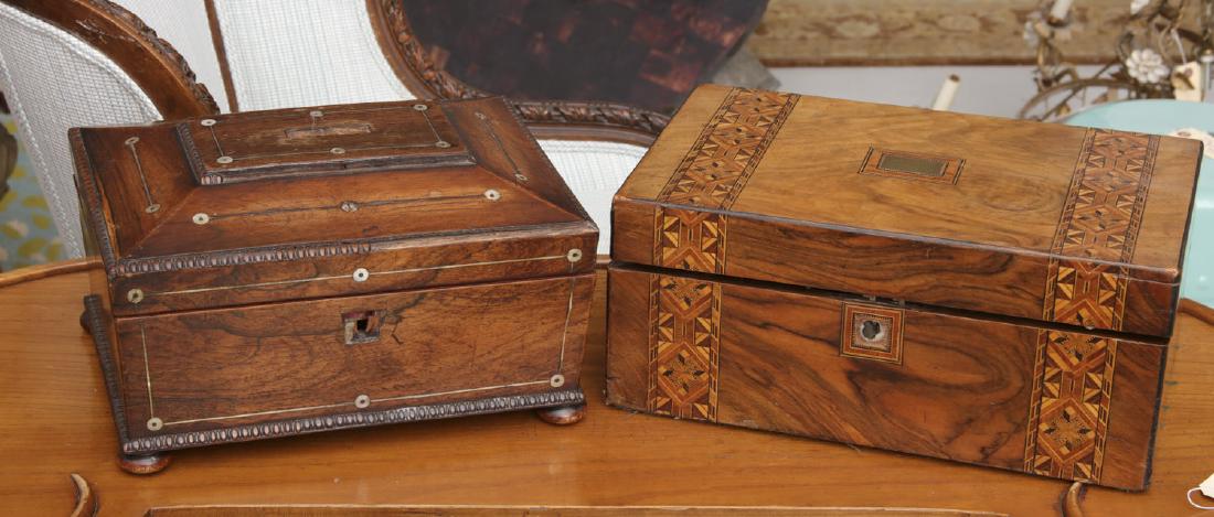 (2) Antique English inlaid boxes (1 of 9)