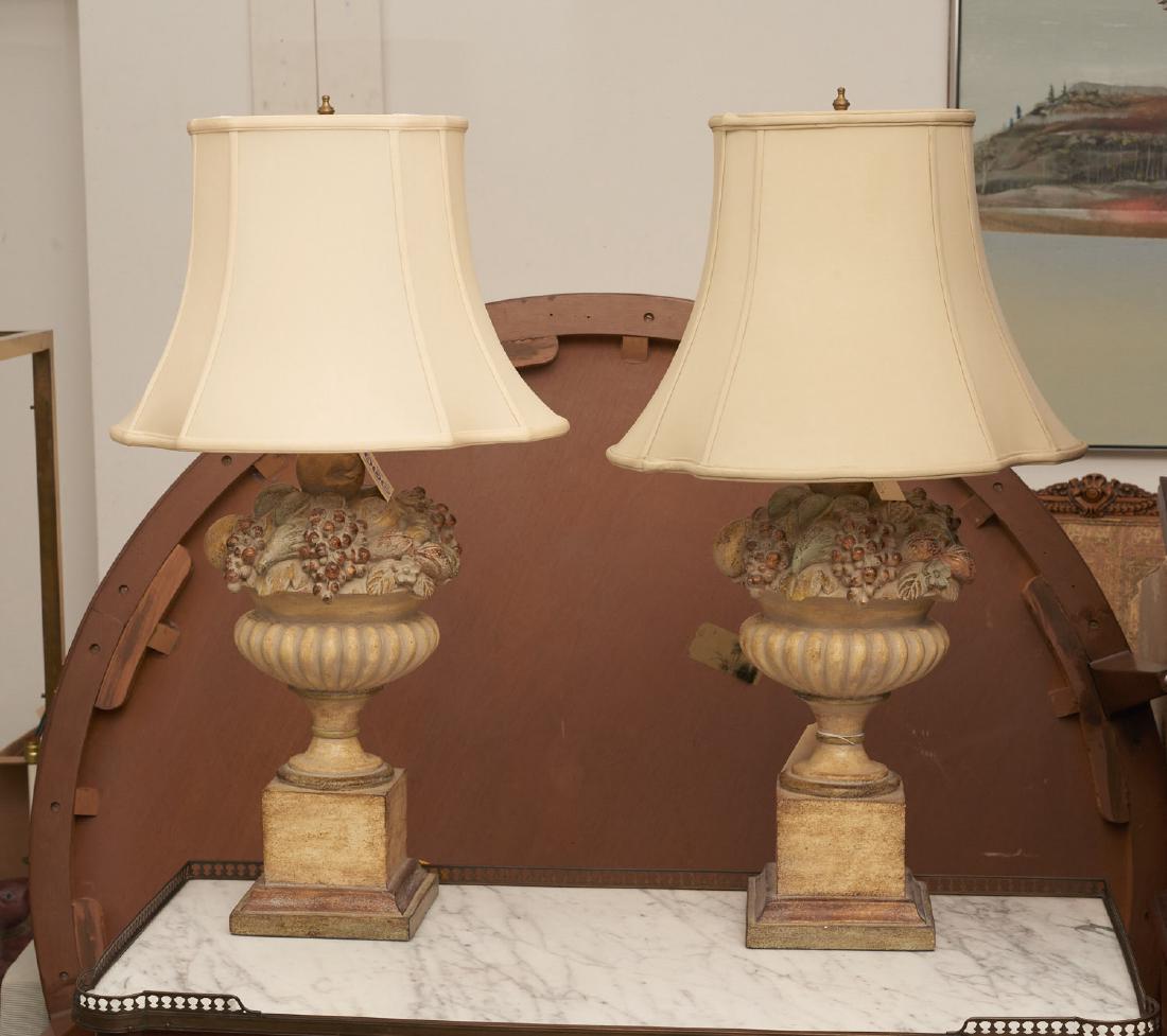 Pair Hollywood Regency style fruit urn lamps (1 of 5)
