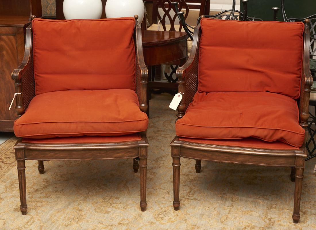 Pair Louis XVI style caned fruitwood bergeres (1 of 5)