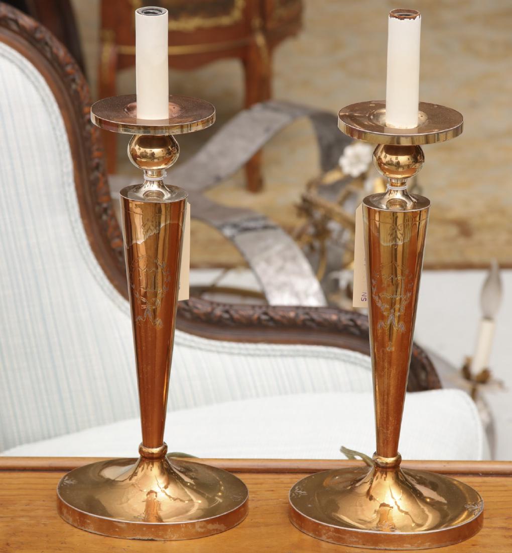 George III style silver plate candlestick lamps (1 of 4)