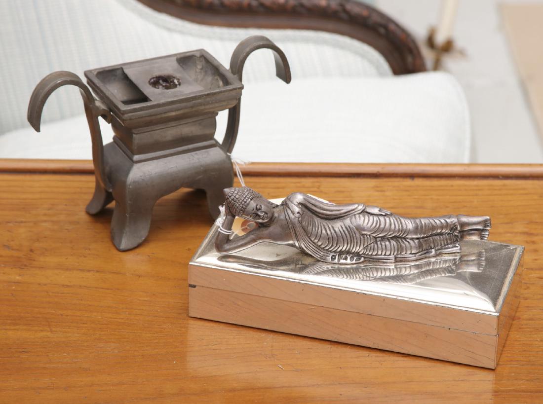 Chinese candleholder and reclining Buddha box (1 of 5)