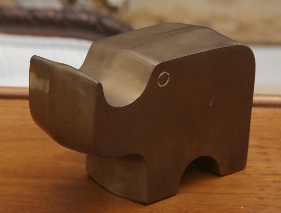 Enzo Mari style brass rhinoceros: Enzo Mari style brass rhinoceros, 20th c., unmarked, 4"h x 6'l x 2.5"d