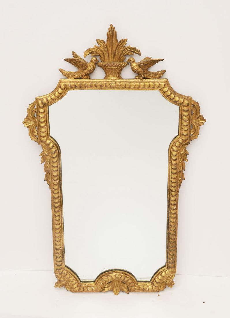 Continental giltwood wall mirror with bird crest (1 of 5)
