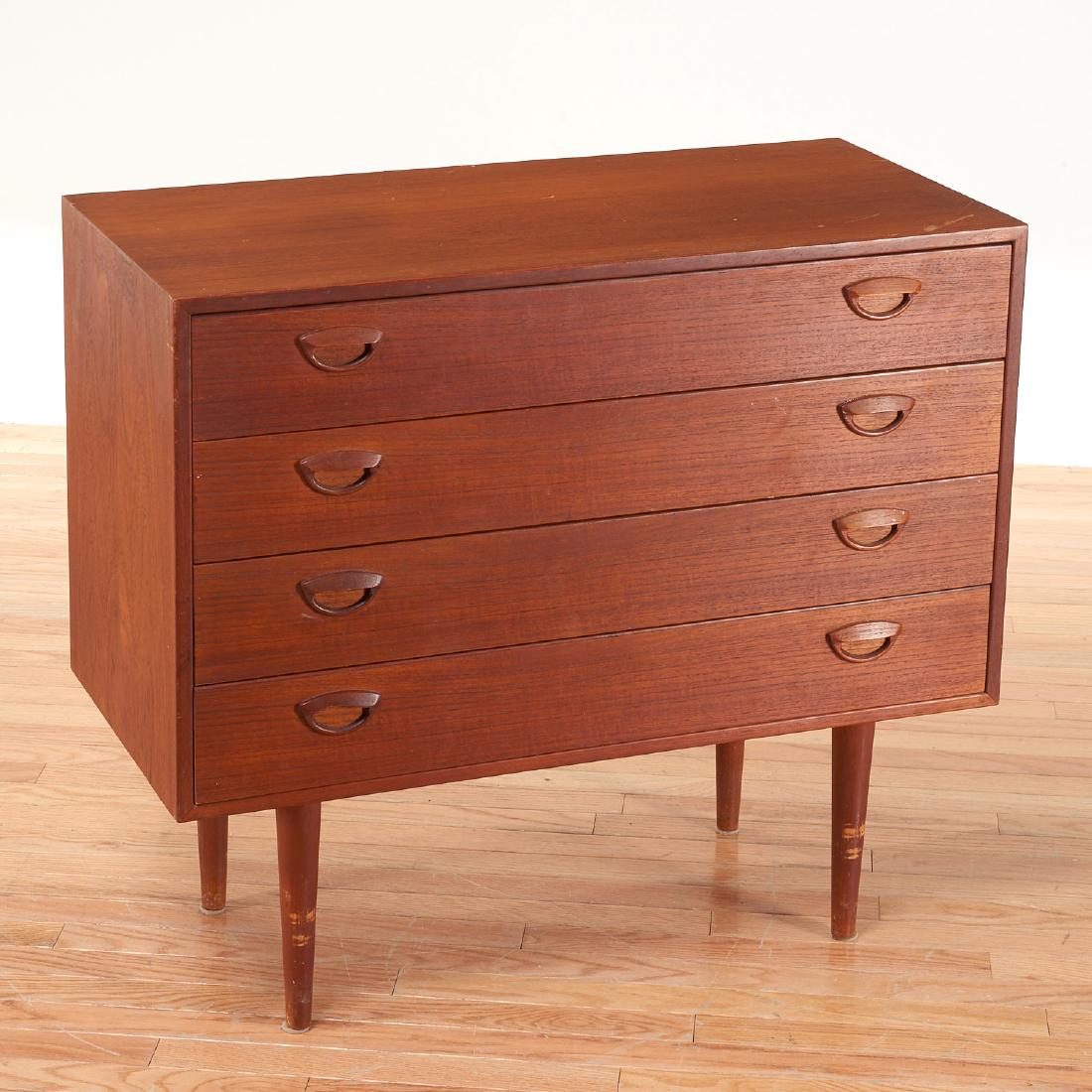 Kai Kristiansen dresser: Kai Kristiansen dresser, c. 1960, Denmark, teak, 4 drawers, retains Illums Bolighus metal tag, 30"h x 22.75"l x 15.75"w
