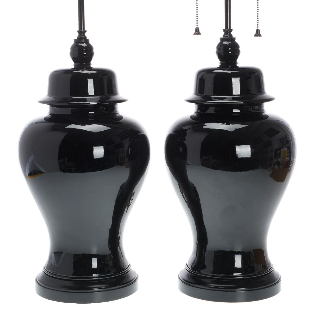 Pair black ceramic ginger jar lamps (1 of 5)