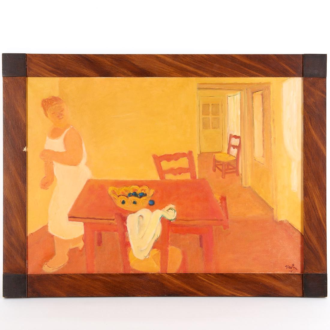 Maurice Savin, painting: Maurice Savin, painting, Maurice Louis Savin (French, 1894-1973)," Interior in Yellow and Orange", 1963, oil on canvas, signed and dated lower right, 25"h x 36"w (sight), 31.5"h x 41.75"w (framed) Pro