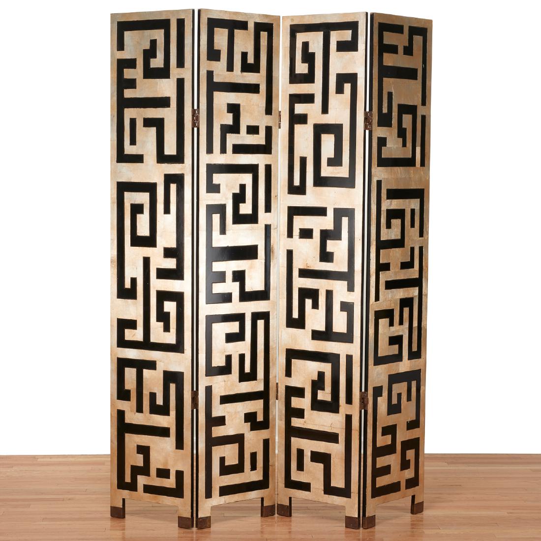 Art Deco style lacquer silver leaf 4-panel screen (1 of 5)