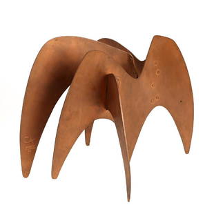 Alexander Calder, sculpture: Alexander Calder, sculpture, Alexander Calder (American, 1898-1976), Ellie Award, c.1970s, riveted copper stabile abstractly resembling an elephant, stamped "CA" and "Segre's Iron Works", numbered 47,