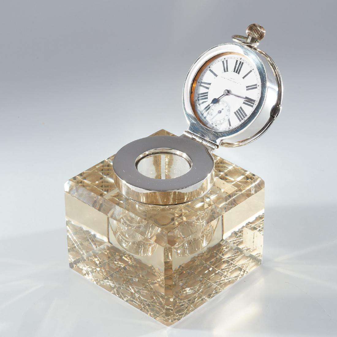 J. Grinsell crystal inkwell with Pocket Watch Lid (1 of 8)