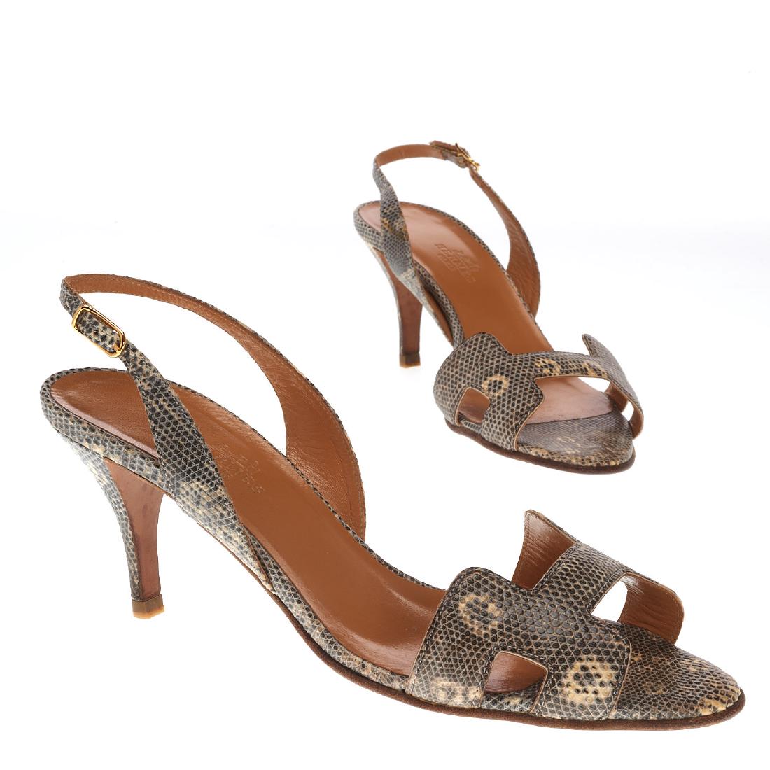 Hermes Paris Python slingback sandal shoes (1 of 8)