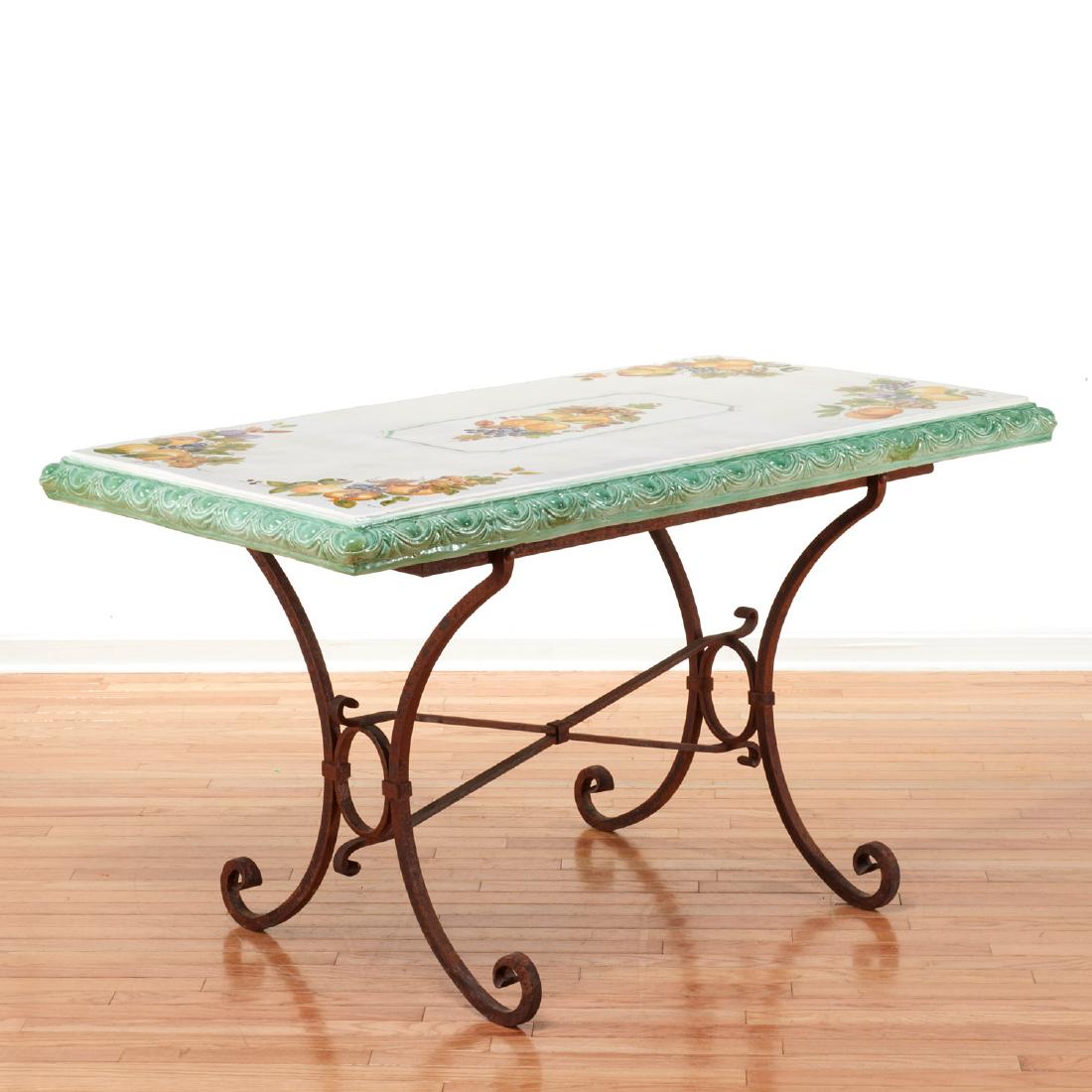 Italian iron and majolica garden table (1 of 7)