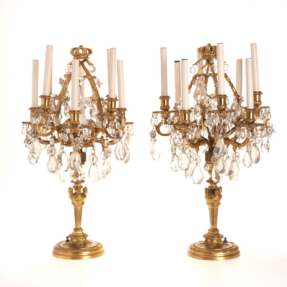 Pair Regence gilt bronze and crystal candelabra (1 of 9)