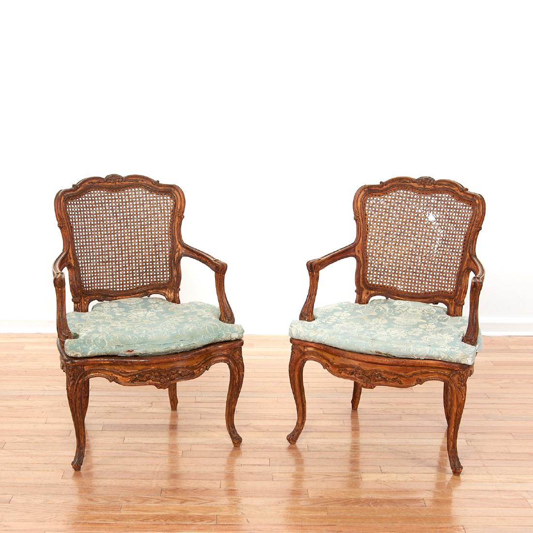 Pair signed Louis XV beechwood fauteuils: Pair signed Louis XV beechwood fauteuils, 18th/19th c., France, stamped "Vernier", 36"h x 24"w x 21"d Provenance: Property removed from 895 Park Ave., NY