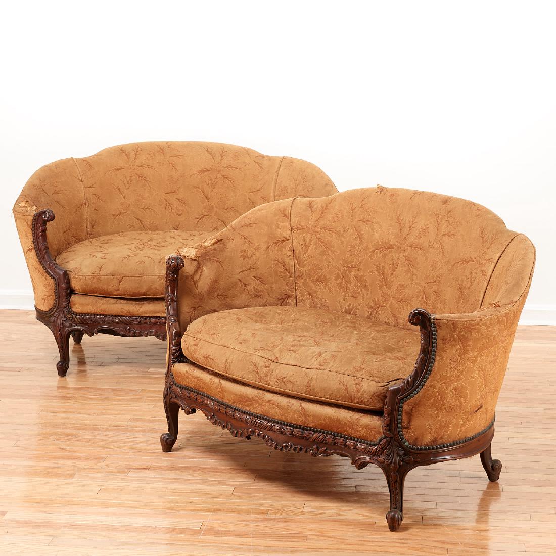Pair antique Louis XV style curved settees (1 of 10)