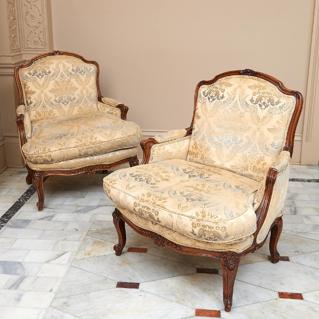 Pair oversized Louis XV style beechwood bergeres (1 of 7)