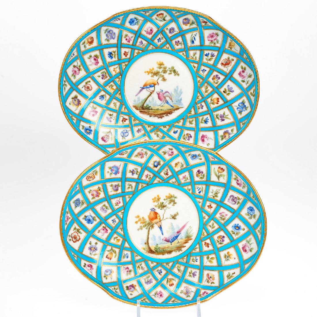 Pair Sevres porcelain bleu celeste ecuelle stands (1 of 6)