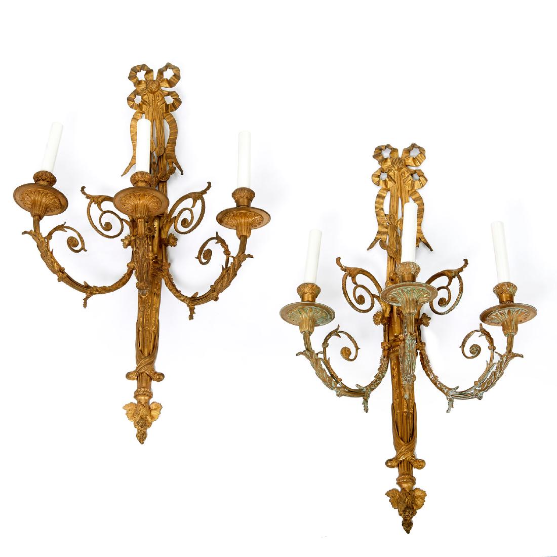 Pair French bronze Louis XVI style sconces (1 of 9)