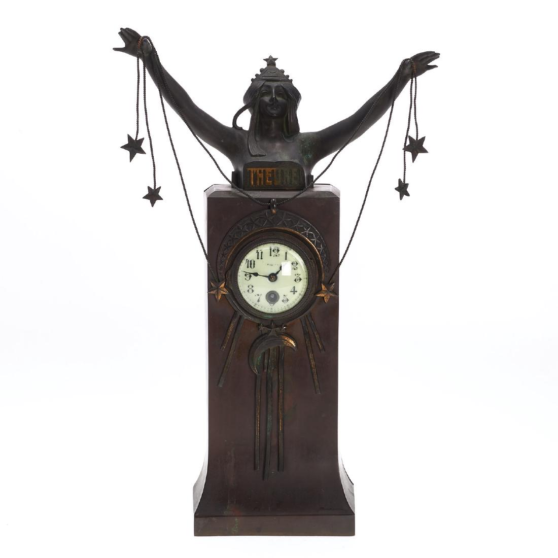 Art Nouveau patinated bronze figural clock (1 of 6)