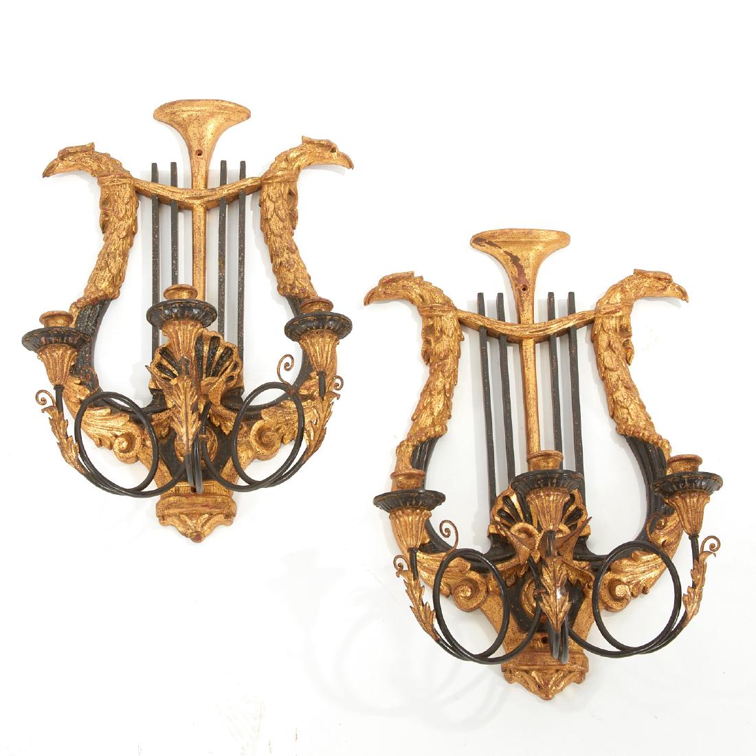 Pair large Italian Neo-Classical giltwood sconces (1 of 7)