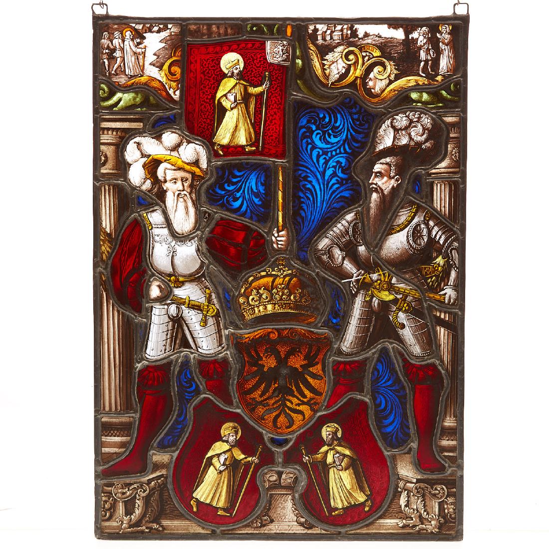 Landsknecht, German antique stained glass panel (1 of 9)