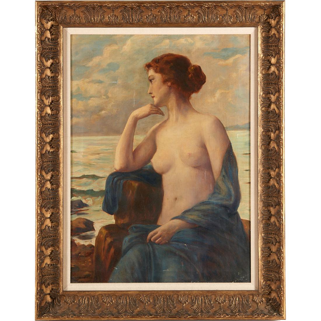Continental School, painting: Continental School, painting, Continental School (20th c.), Semi-nude Woman, 1928, oil on canvas, illegibly signed (possibly Lingquist) and dated lower left, 28"h x 21"w (sight), 36"h x 28.5"w (framed