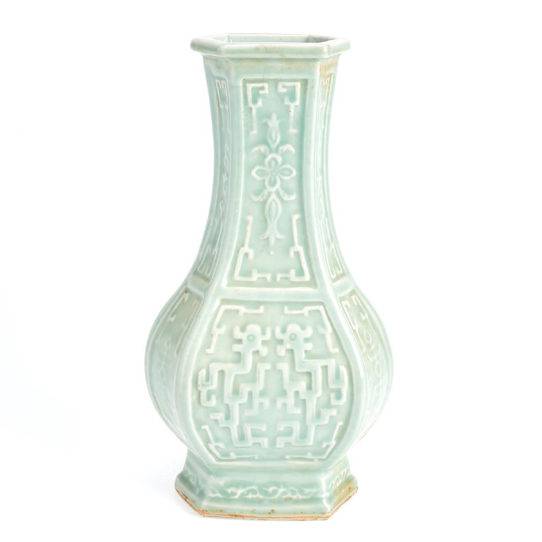 Chinese carved celadon vase (1 of 7)