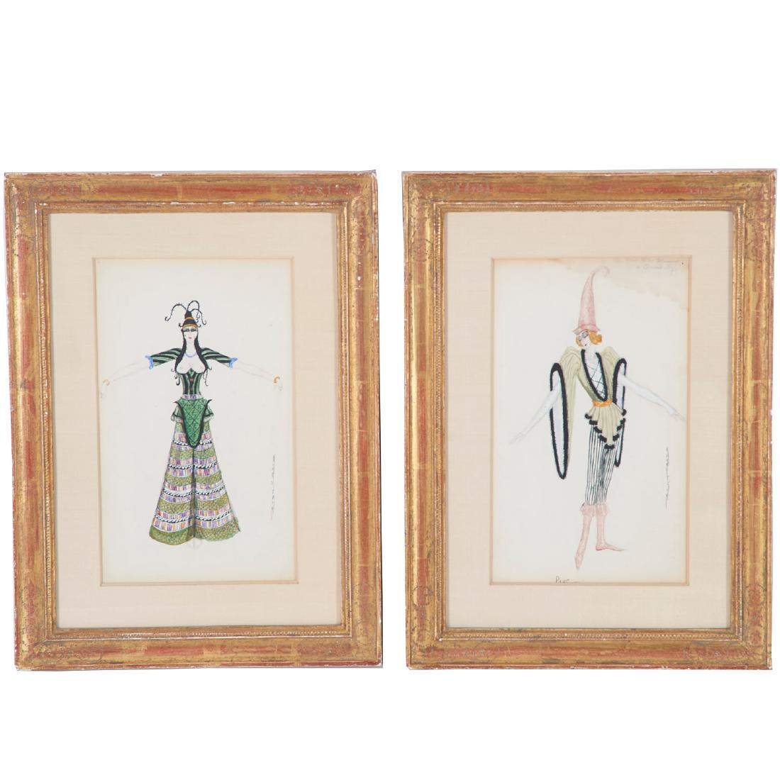 Lincoln Kirstein, (2) mixed media costume designs (1 of 10)