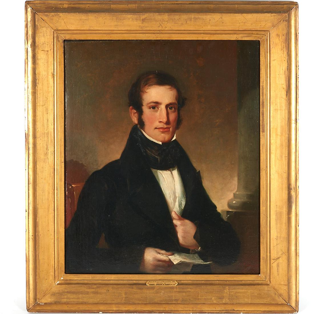 Manuel Joachim de Franca, painting: Manuel Joachim de Franca, painting, Manuel Joachim de Franca (Portuguese/American, 1808-1865), "David B. Hinman of Philadelphia", 1835, oil on canvas, signed and dated "M. de Franca - 1835", lower rig