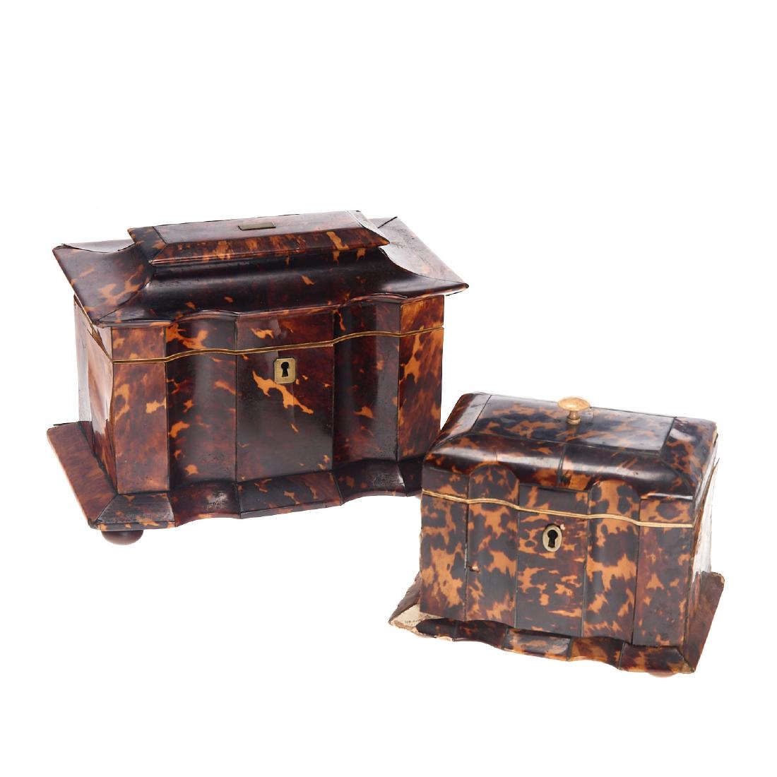 (2) Regency inlaid tortoise tea caddies (1 of 7)