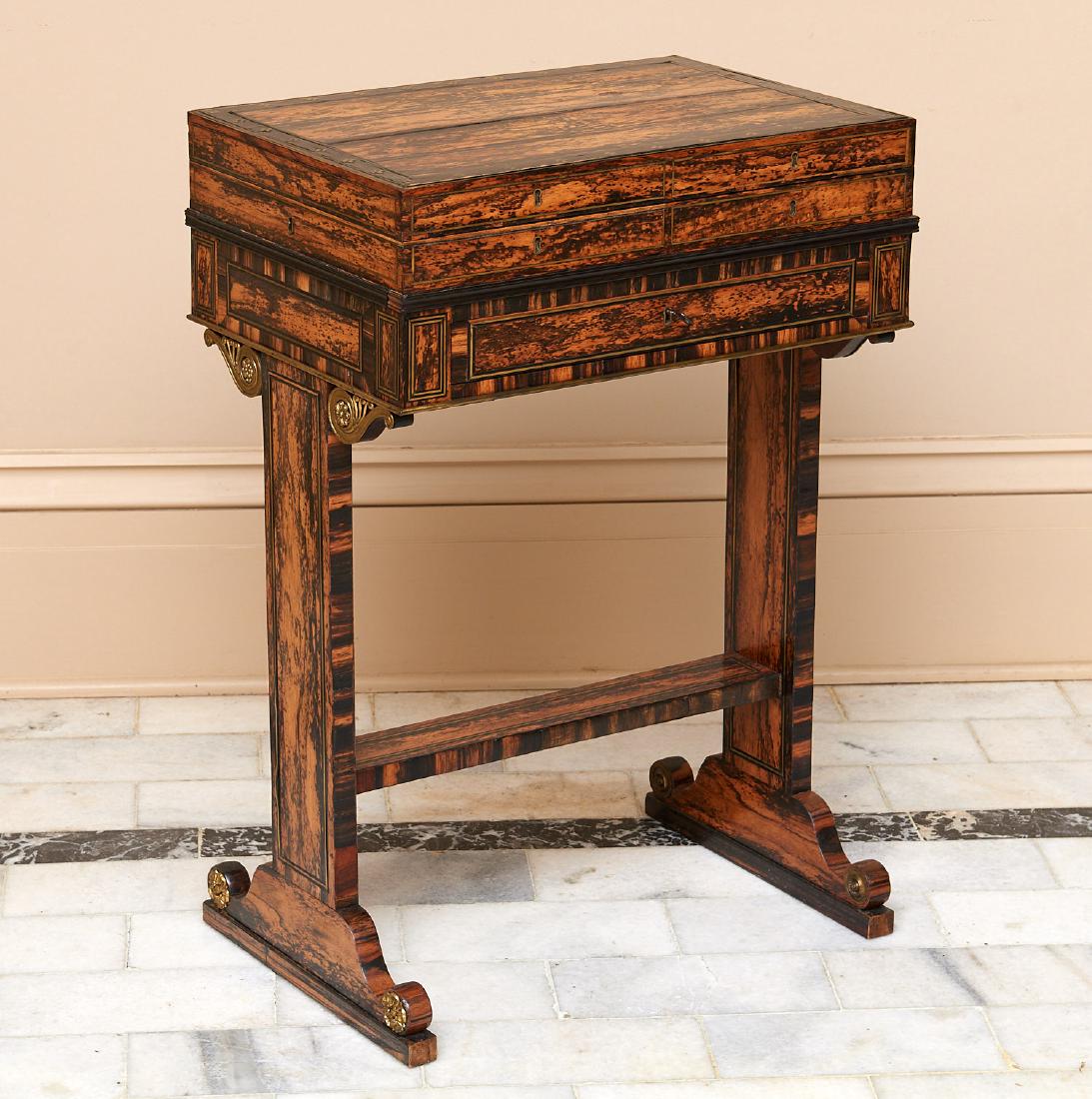 Regency brass inlaid calamander bagatelle table (1 of 10)