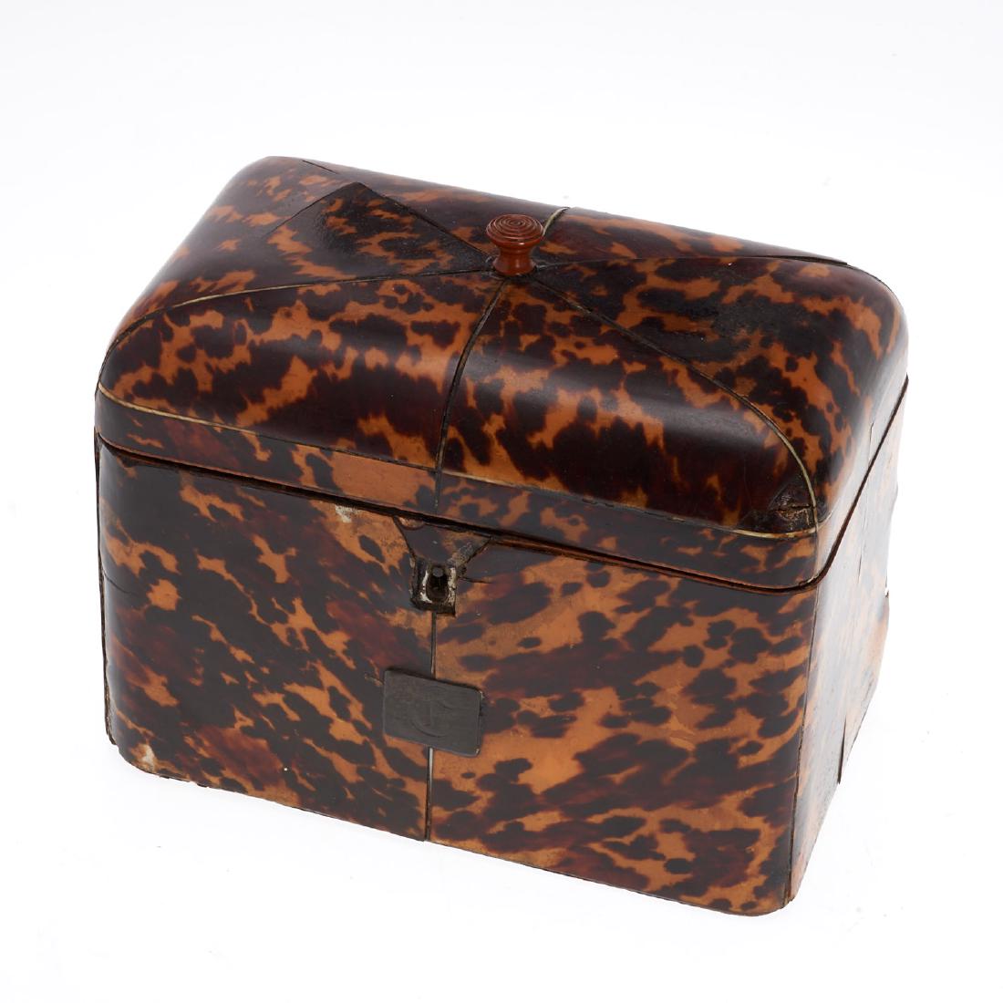 Regency inlaid tortoise tea caddy (1 of 6)