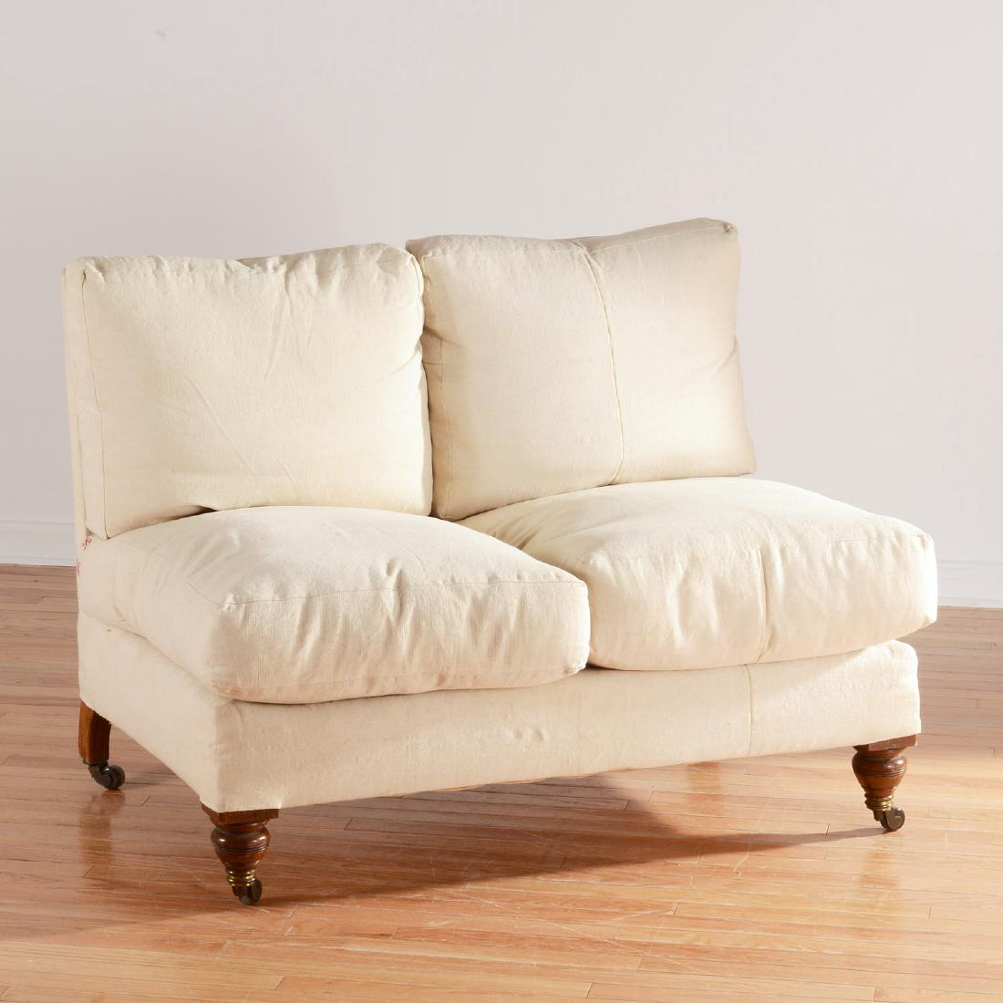 Howard & Sons linen upholstered armless settee (1 of 6)