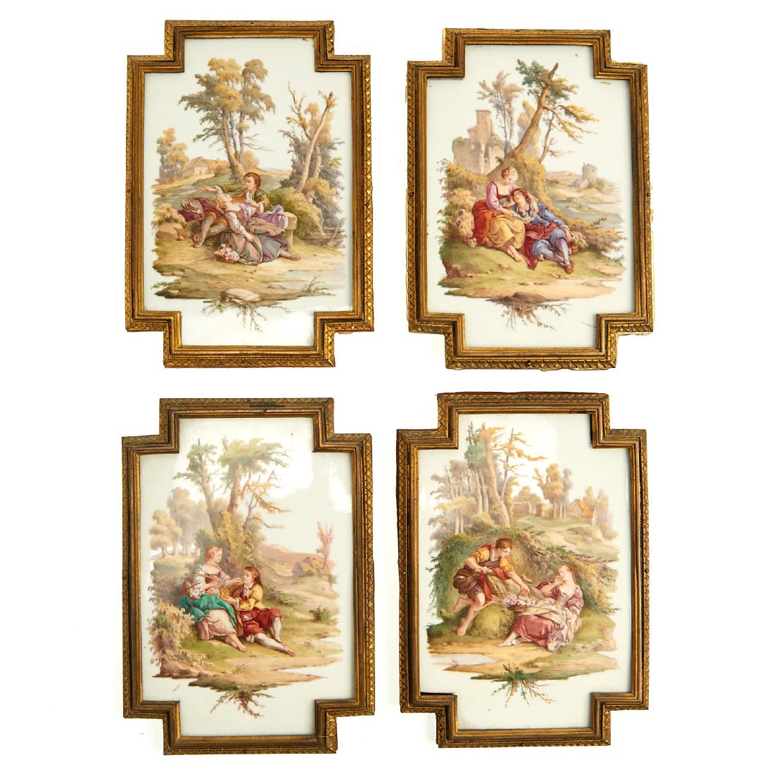 Set (4) bronze-framed porcelain plaques (1 of 8)