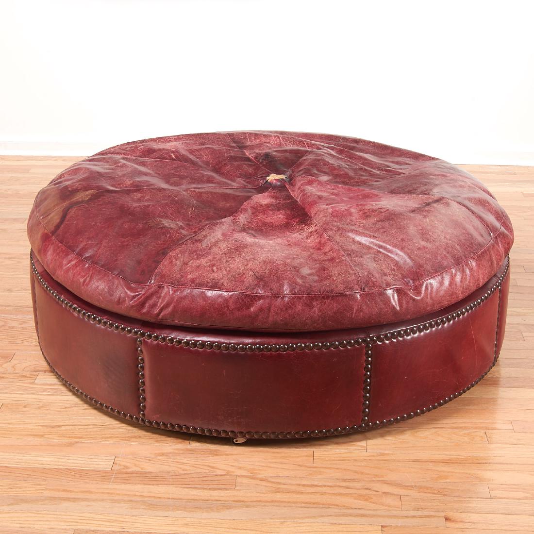 Giant distressed oxblood leather ottoman (1 of 7)