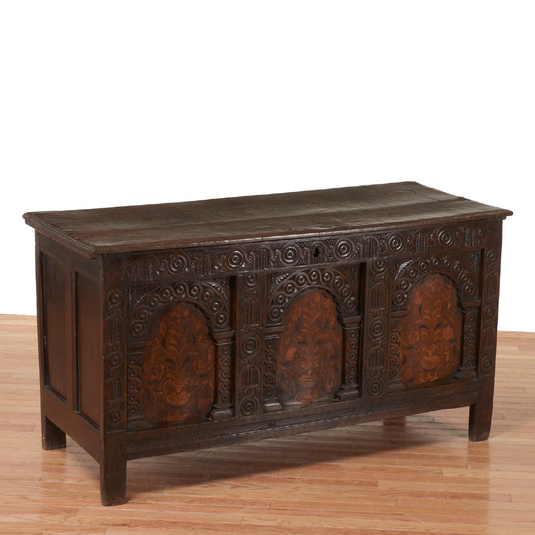 Jacobean carved oak blanket chest (1 of 10)