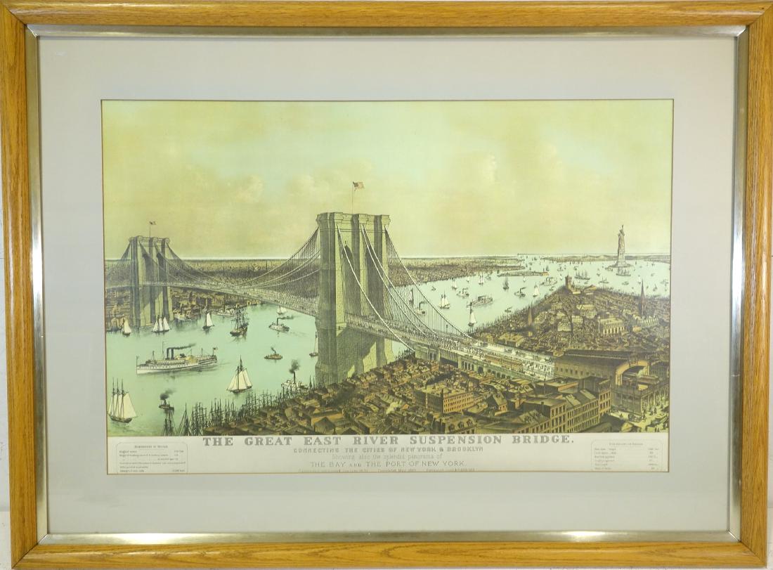 Currier & Ives, Brooklyn Bridge color engraving (1 of 9)