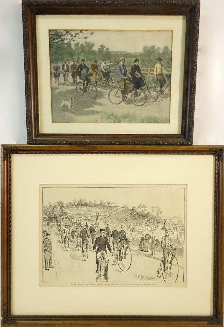 (2) hand-colored engravings on bicycling (1 of 9)