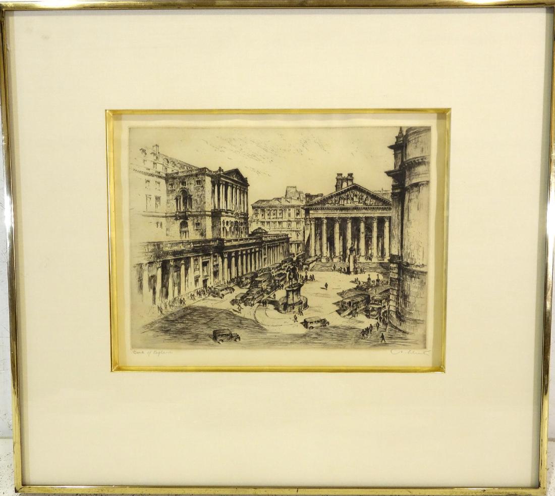 Anton Schutz, Bank of England etching: Anton Schutz, Bank of England etching, Anton Schutz, (German/American, 1894-1977), "Bank of England", pencil signed, 10"h x 13"w (sight), 19.25"h x 21.25"w (frame size), matted and framed under glass